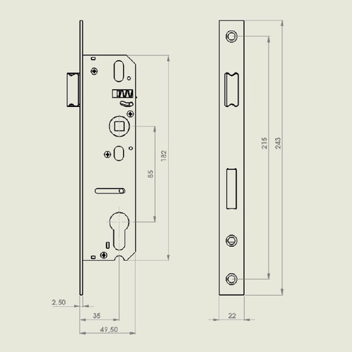 Technical drawing Mortise lock