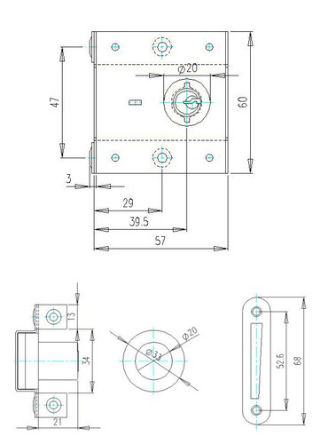 Technical drawing furniture lock