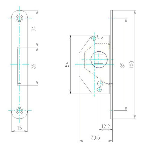 Technical drawing Mortise lock Olivka