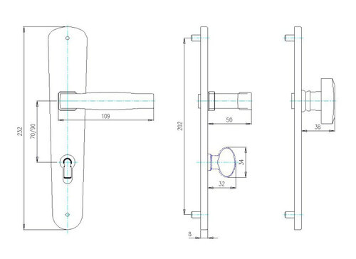 Technical drawing Door handle Clasico
