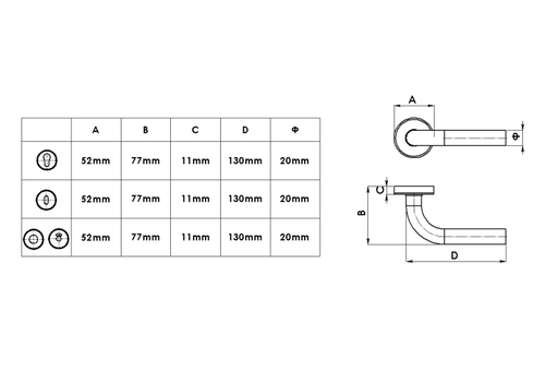 Technical drawing Door handle AC011