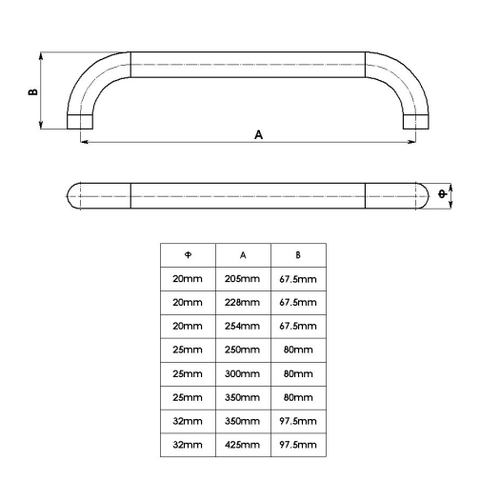 Technical drawing Door handle AC022