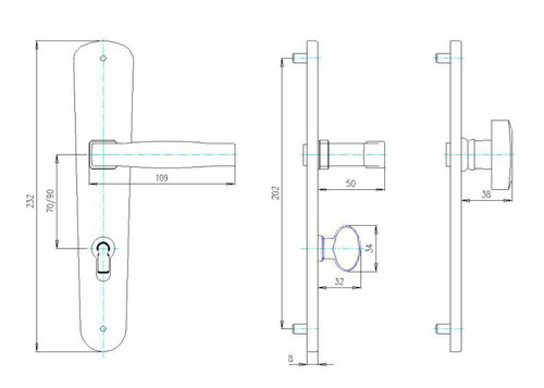 Technical drawing Door handle Clasico