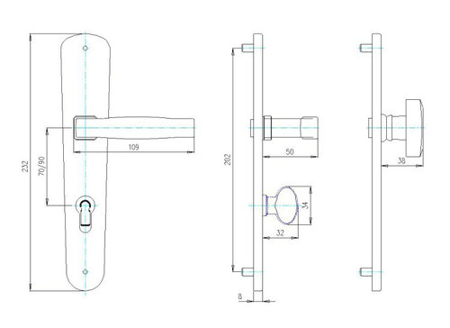 Technical drawing Door handles Clasico 