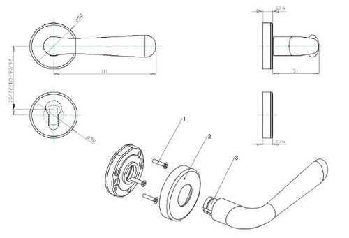 Technical drawing Door handle Sofia